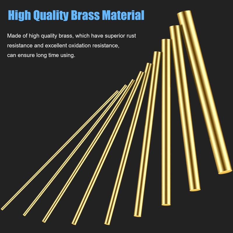 DYWISHKEY 1/2" 3/8" 5/16" 1/4" 3/16" 5/32" 1/8" 3/32" 1/16" Brass Rods Assortment Kit for DIY Craft Making, Handle Pin (30 Pieces) - Image 2